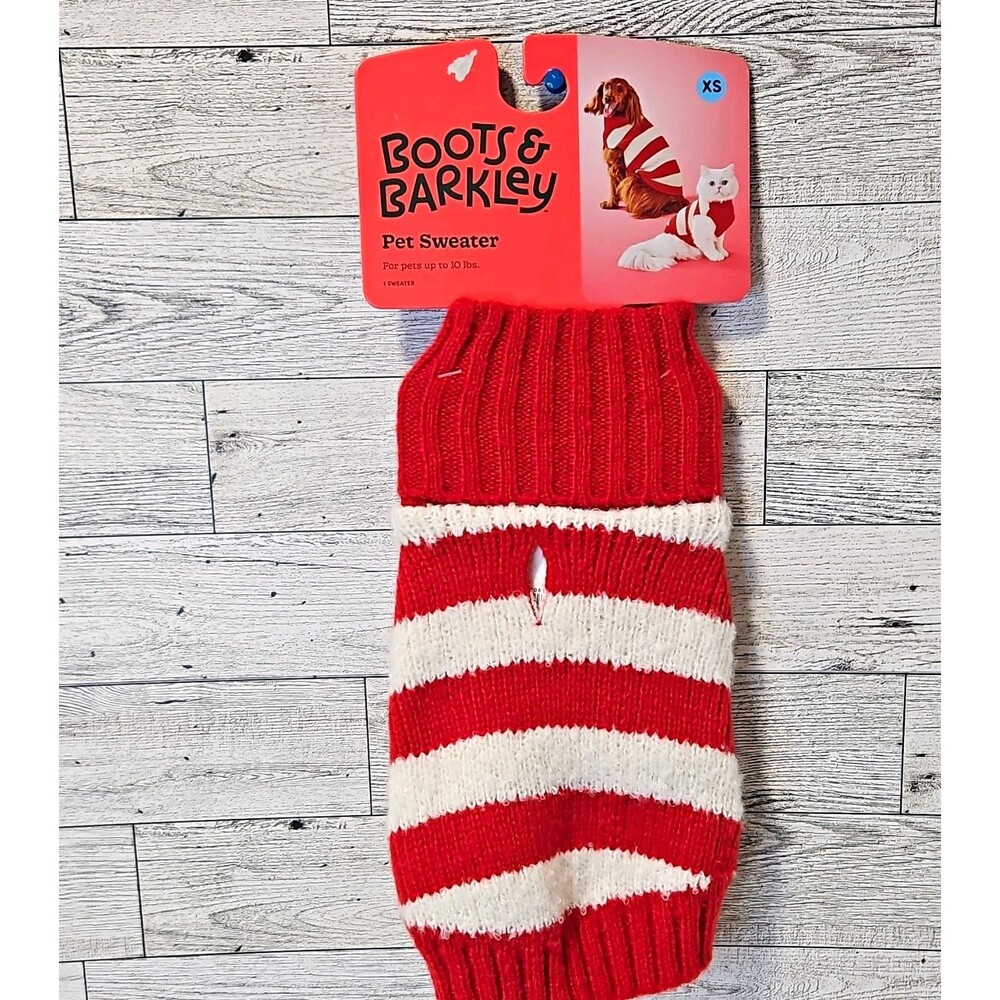 Boots & Barkley Dog Sweater XS Red White Striped Acrylic Warm Christmas